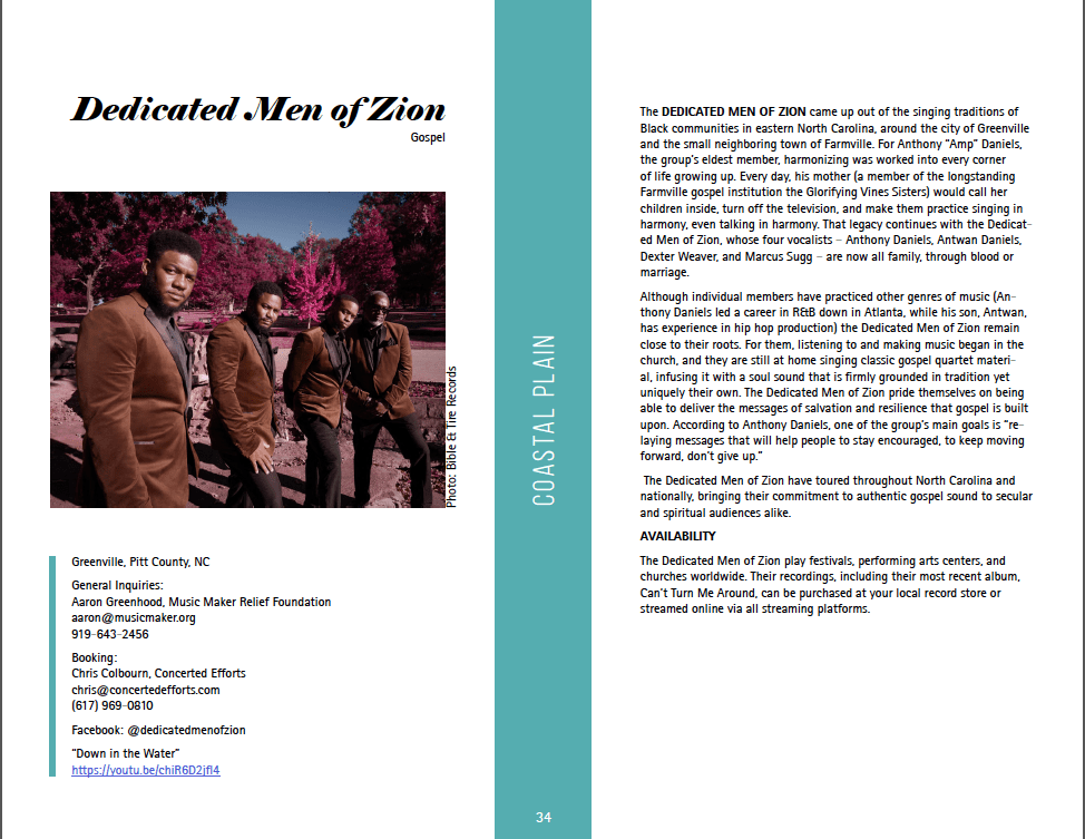 Artist profile for the Dedicated Men of Zion (download file for full text)